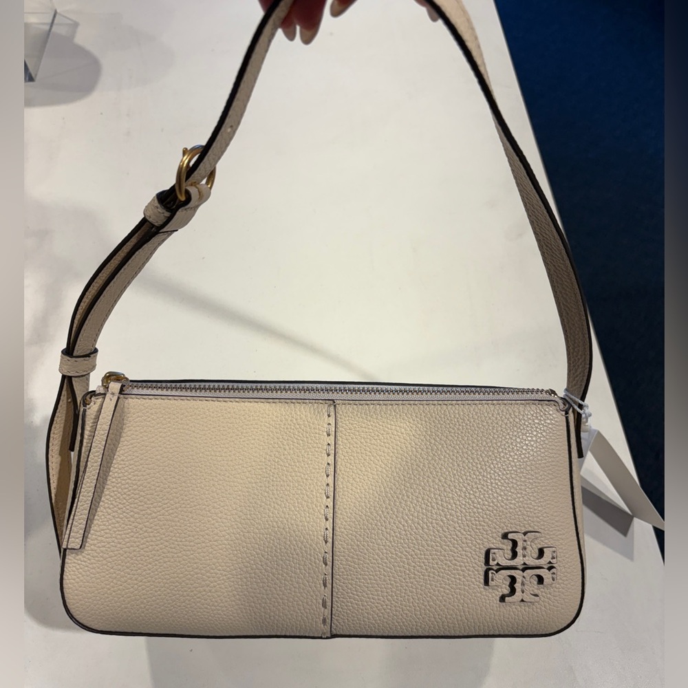 Tory Burch MCGRAW WEDGE Brie Color Leather Adjustable Shoulder Bag